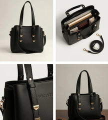 Handbag with Shoulder Strap for Women – Structured PU Leather Bag with Gold Hardware