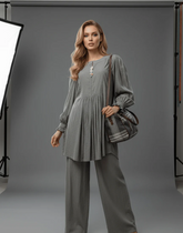 Textured Co-Ord Set – Long Tunic & Wide-Leg Pants for Women