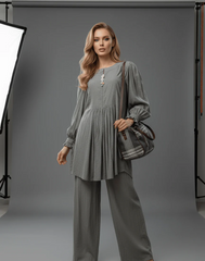 Textured Co-Ord Set – Long Tunic & Wide-Leg Pants for Women