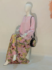 Tropical Print Co-ord Set for Women | Flowy Palazzo Pants & Button-Up Top