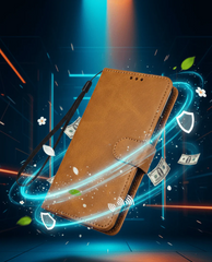 Classic Leather Wallet Flip Case Magnetic Closure & Wrist Strap
