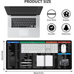 Large Keyboard Shortcut Desk Mat | Office, Excel & Photoshop Reference Guide