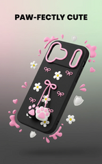 3D Cat Paw Daisy Phone Case Soft Silicone with Floral & Bow Design