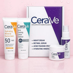 CeraVe Complete Skincare Routine Kit – 4-Piece Set | Cleanser, Retinol Serum, Night Cream & Sunscreen