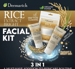 Dermarich Rice Extract Bright Facial Kit 3-in-1 – Face Wash, Powder Mask & Exfoliating Scrub | 2026 Skincare Essential