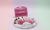 Miss Yun 12-Piece Makeup Brush Set – Face & Eye Brushes with Portable Pink Storage Case | Complete Beauty Kit