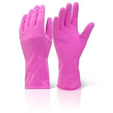 Pink Rubber Kitchen Cleaning Gloves | Long Cuff Dishwashing & Household Gloves