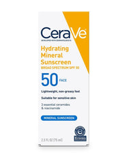 CeraVe Hydrating Mineral Sunscreen SPF 50 Face Lotion – Titanium Dioxide & Zinc Oxide | Broad Spectrum UVA/UVB | All Skin Types incl. Sensitive