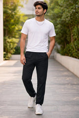 Classic Black Zipper Track Pants – Straight-Leg Sweatpants with Zip Pockets