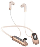 KIN KL-98 Rear-Mounted Bluetooth Neckband Headset – 48H Battery, Dual-Mode (BT + Card), LED Display | Sports Earphones | Gold & Green
