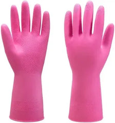 Pink Rubber Kitchen Cleaning Gloves | Long Cuff Dishwashing & Household Gloves
