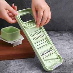 5-in-1 Vegetable Cutter with Stainless Steel Blades – Multi-Function Slicer, Dicer, Grater & Shredder | Dishwasher Safe Kitchen Tool for Fast Meal Prep (Green)