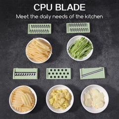5-in-1 Vegetable Cutter with Stainless Steel Blades – Multi-Function Slicer, Dicer, Grater & Shredder | Dishwasher Safe Kitchen Tool for Fast Meal Prep (Green)