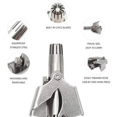 Stainless Steel Nose & Ear Hair Trimmer | Manual Rotary Grooming Tool | Battery-Free | Safe & Precise