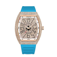 Men's Iced Out Diamond Luxury Fashion Watch – Full Rhinestone Tonneau Quartz Watch with Working Date & Premium Textured Strap | Hip Hop Bling Style (Green)
