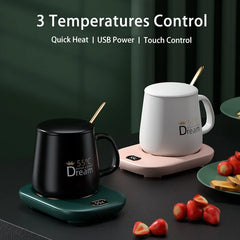 USB Coffee Mug Warmer with 3 Temperature Settings – Desk Beverage Heating Plate for Coffee, Tea, Cocoa & Milk | Home & Office Use (Green, Pink, White)
