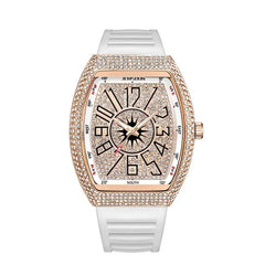 Men's Iced Out Diamond Luxury Fashion Watch – Full Rhinestone Tonneau Quartz Watch with Working Date & Premium Textured Strap | Hip Hop Bling Style (Green)
