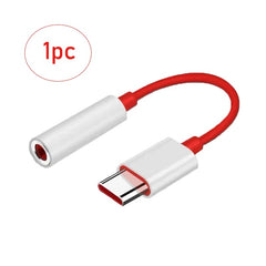 Type C to 3.5mm Earphone Converter | 3-in-1 Audio Adapter | White & Red