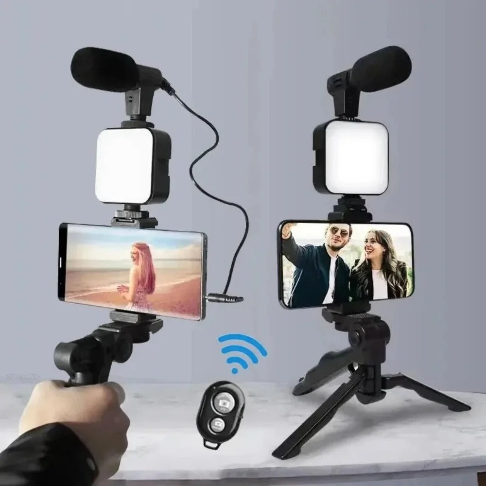 Portable LED Ring Light & Microphone Set with Adjustable Tripod & Phone Holder – 3-in-1 Content Creation Kit for Vlogging, Streaming & Video Calls (Black)