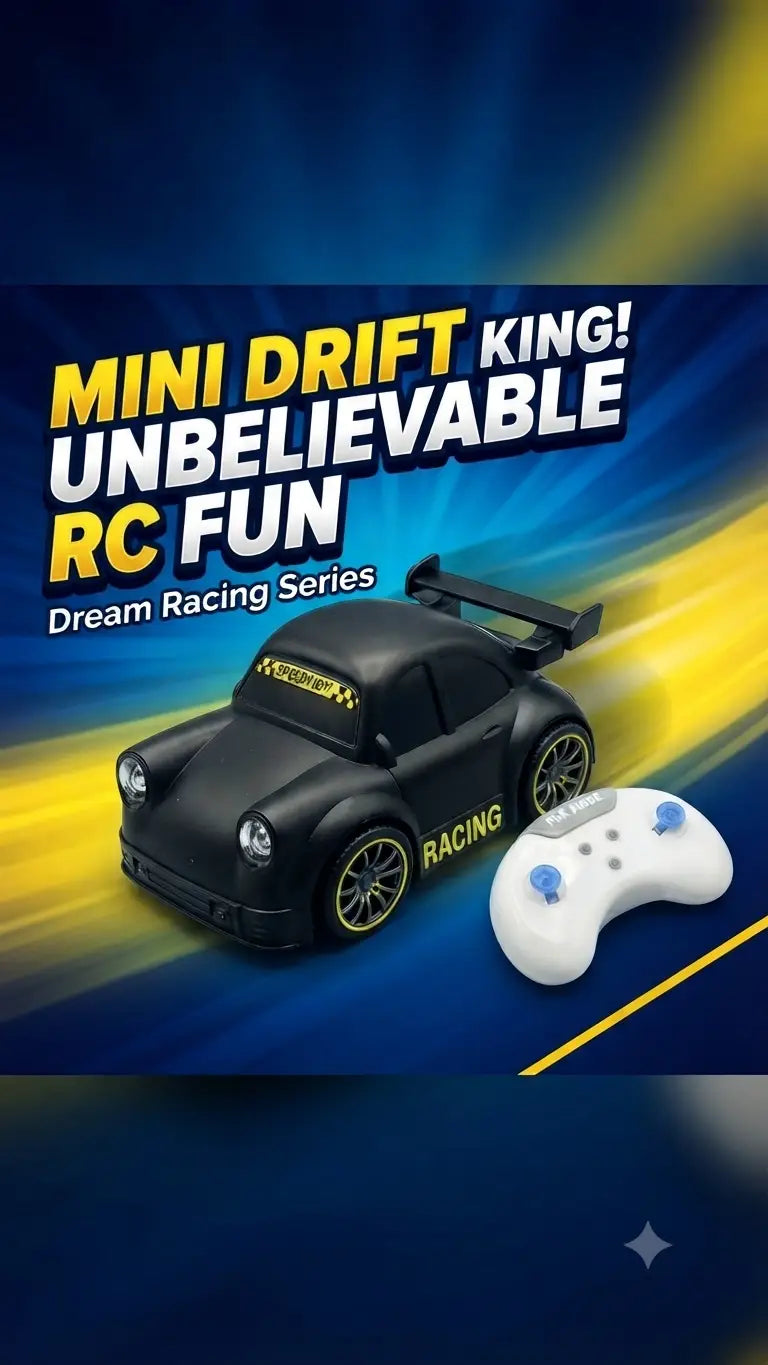 Mini Dream Racing RC Car for Kids – High-Speed Drift Toy with LED Lights | Boys & Girls Indoor Outdoor Play (Black)
