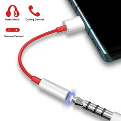 Type C to 3.5mm Earphone Converter | 3-in-1 Audio Adapter | White & Red