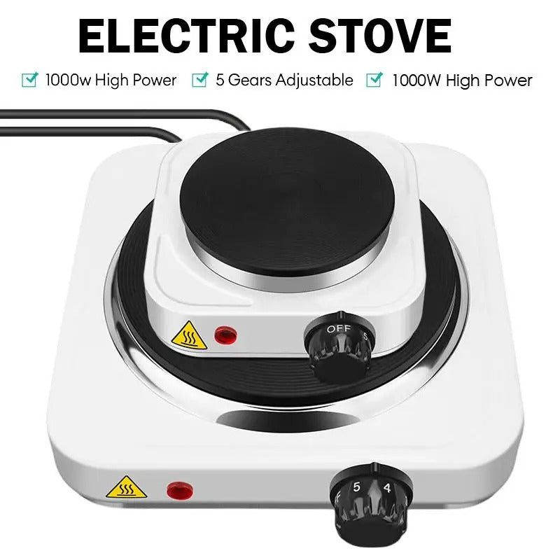 Portable Electric Stove Cooktop Burner 500W/1000W – 5 Power Levels | Countertop Single Burner for Tea, Coffee, Cooking & More | Stainless Steel Multifunction Hot Plate