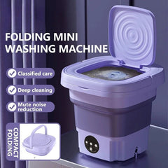 8L Portable Mini Foldable Washing Machine with Spin Dryer – 30W Energy-Efficient Compact Washer for Socks, Underwear & Delicates | Travel, Dorm & Home Use (Purple)
