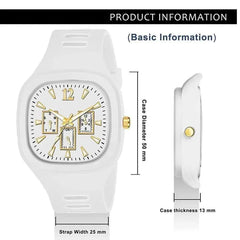Premium Men's Analogue Watch – White & Gold Square Dial | Luxury Timepiece 2026