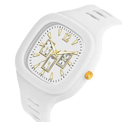 Premium Men's Analogue Watch – White & Gold Square Dial | Luxury Timepiece 2026