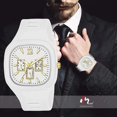 Premium Men's Analogue Watch – White & Gold Square Dial | Luxury Timepiece 2026