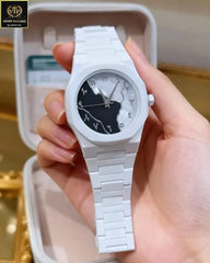 Men's White Ceramic Watch | Carbon Fiber Build | Arabic Numeral Marble Dial | Chronograph Style | Pakistan