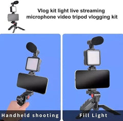 Professional Vlogging Kit with LED Light & Microphone – Adjustable Tripod, Bright Fill Light & Clear Audio | YouTube, TikTok & Instagram