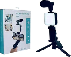 Professional Vlogging Kit with LED Light & Microphone – Adjustable Tripod, Bright Fill Light & Clear Audio | YouTube, TikTok & Instagram