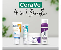 CeraVe 4-in-1 Complete Skincare Bundle – Night Cream, Retinol Serum, Sunscreen & Facial Cleanser | Daily Glow Set