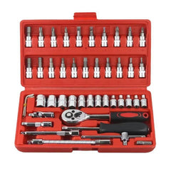 46-Piece Chrome Vanadium Tool Kit Set – Complete Home & Auto Repair Toolkit | Red Hard Case