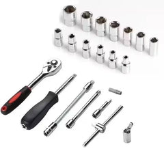 46-Piece Chrome Vanadium Tool Kit Set – Complete Home & Auto Repair Toolkit | Red Hard Case