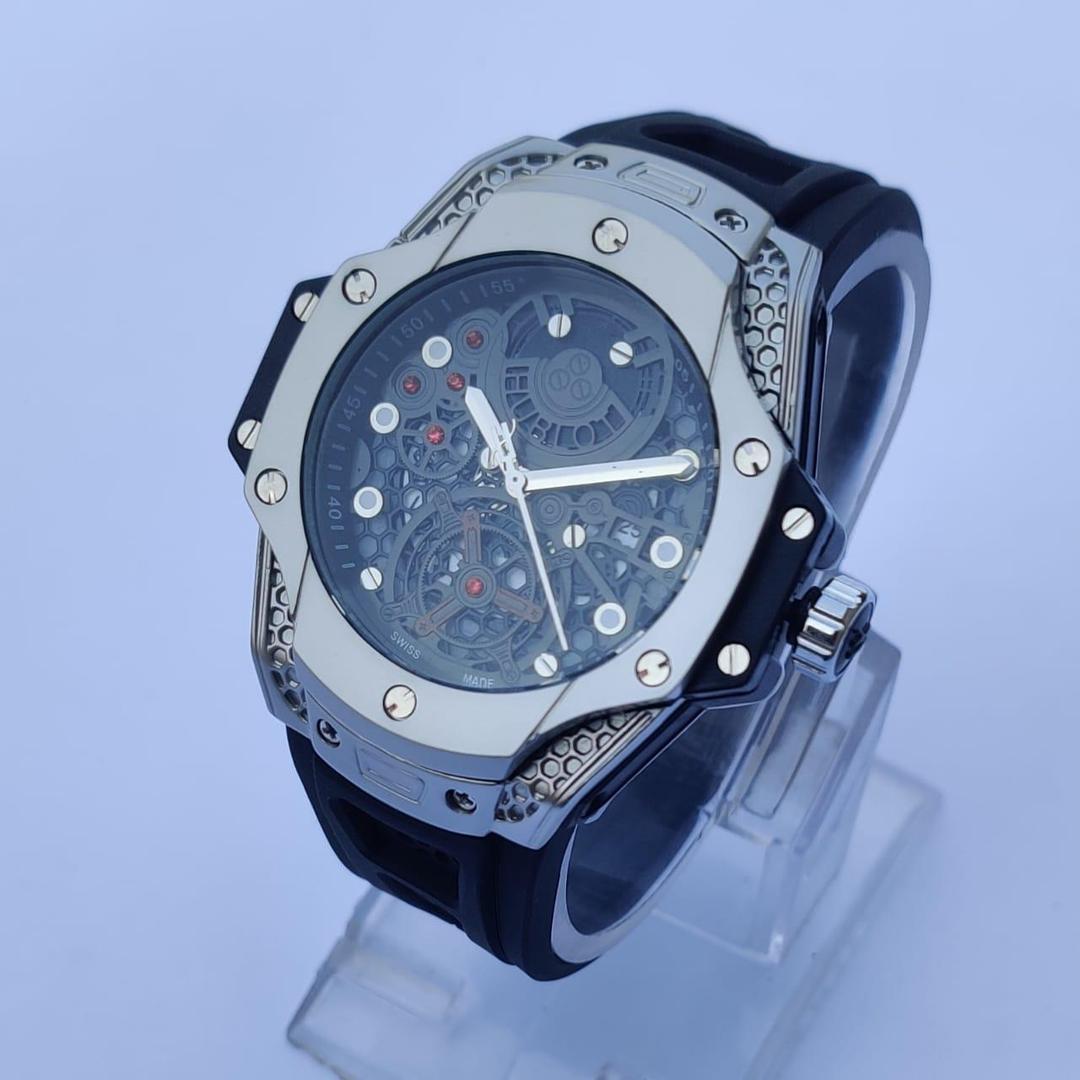 Men's Skeleton Watch | 38mm Transparent Dial | Black Rubber Strap | Stainless Steel | Quartz Water-Resistant Pakistan