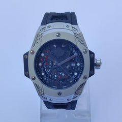 Men's Skeleton Watch | 38mm Transparent Dial | Black Rubber Strap | Stainless Steel | Quartz Water-Resistant Pakistan