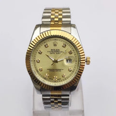Men's Luxury Watch | Gold Dial Diamond-Studded | Two-Tone Gold & Silver Bracelet | Date Window | Gift Box Pakistan