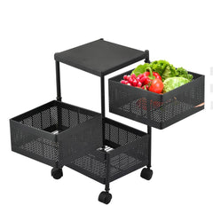 Premium 3-Tier Rotatable Fruit Basket | Black Iron Kitchen Storage Organizer 2026 – Rolling & Space-Saving