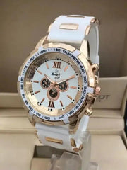 Men's Chronograph Watch | Black Textured Rubber Strap | Rose Gold Accents | Tachymeter Bezel | 22mm Dial Pakistan