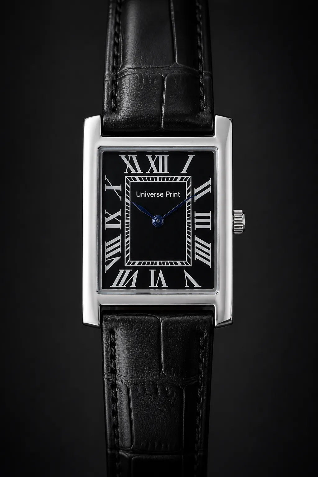 Men's Rectangular Watch | Roman Numeral Dial | Textured Leather Strap | Water Resistant | Gift Box Pakistan