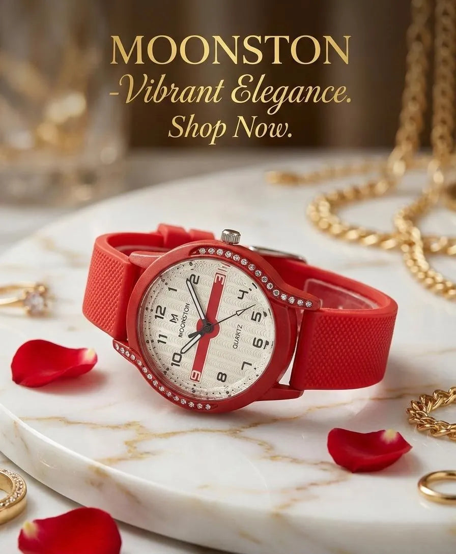 Women's Red Silicone Watch | Crystal Accent Dial | Lightweight Sweat-Resistant | Eid & Daily Wear Pakistan