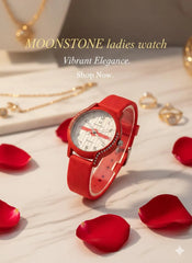 Women's Red Silicone Watch | Crystal Accent Dial | Lightweight Sweat-Resistant | Eid & Daily Wear Pakistan