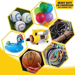Heavy Duty Portable Air Compressor 150 PSI – 12V with LED Light & Auto Shut-Off | Yellow