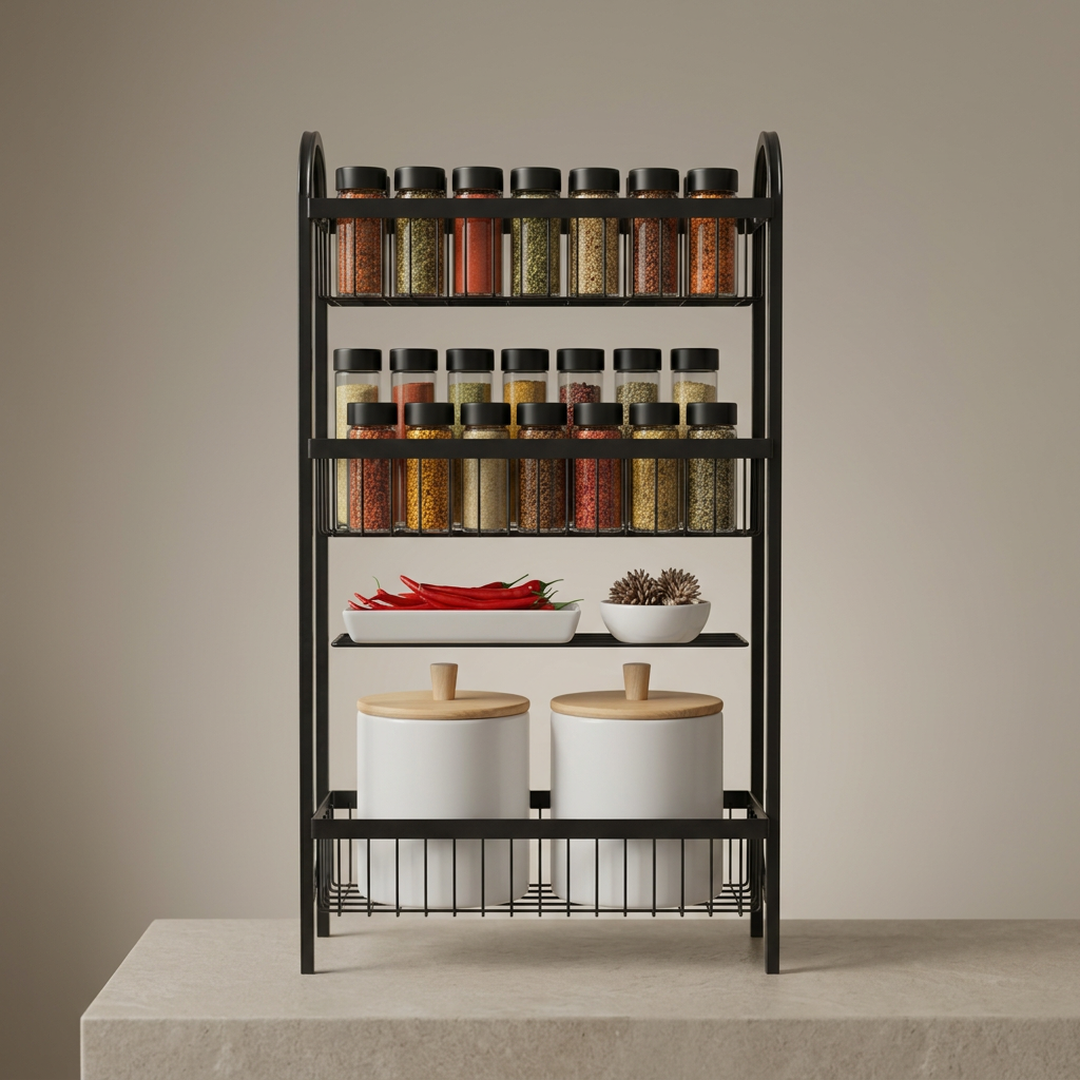 Premium 3-Tier Wall Mounted Spice Rack | Black Stainless Steel Kitchen Organizer 2026 – Space-Saving & Rust-Resistant