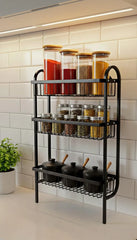 Premium 3-Tier Wall Mounted Spice Rack | Black Stainless Steel Kitchen Organizer 2026 – Space-Saving & Rust-Resistant