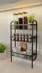 Premium 3-Tier Wall Mounted Spice Rack | Black Stainless Steel Kitchen Organizer 2026 – Space-Saving & Rust-Resistant