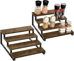 Premium 4-Layer Wooden Spice Rack | Brown Kitchen Organizer with Black Metal Support – Countertop Storage 2026