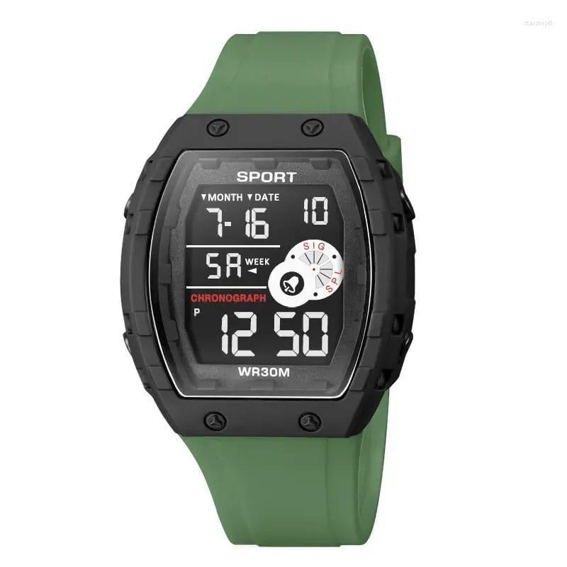Men's Digital Sport Watch | Black & Green | Square Face | 3 ATM Waterproof | Silicone Band | Quartz Pakistan